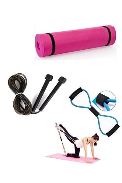 REDZEUS Pembe Pilates Minderi Ve Yoga Egzersiz Matı 5mm Atlama Ipi Sekizgen D...