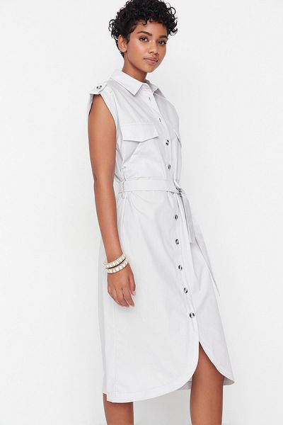 Trendyol Collection Ekrü öves Midi szőtt ingruha TWOAW23EL00339