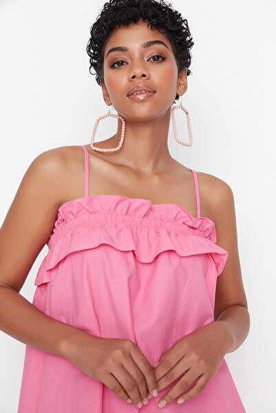 Trendyol Collection Ροζ υφαντό φόρεμα με τιράντες TWOAW23EL00337