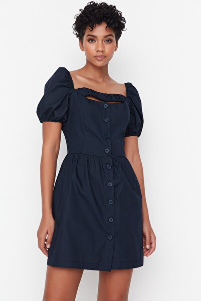 Trendyol Collection Sötétkék galléros részletes szövött ruha TWOSS22EL00753