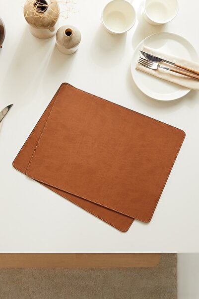 Ocean Home Textile 2 Adet Taba Deri Sofra Sunum Tabak Altlığı Supla Amerikan Servisi 40x30