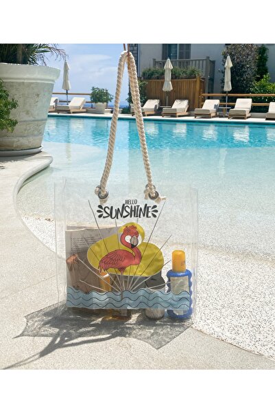 4nio حقيبة يد شفافة للشاطئ - فلامينجو