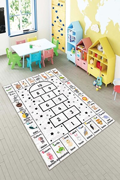 JANES Beyaz Seksek Desenli Eğitici Yıkanabilir Kaymaz Taban Leke Tutmazbebek ...