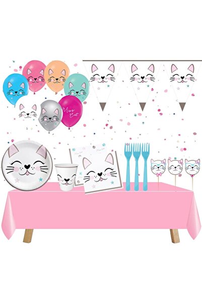 Partimarka Sevimli Kedi Konsepti Parti Seti 24 Kişilik