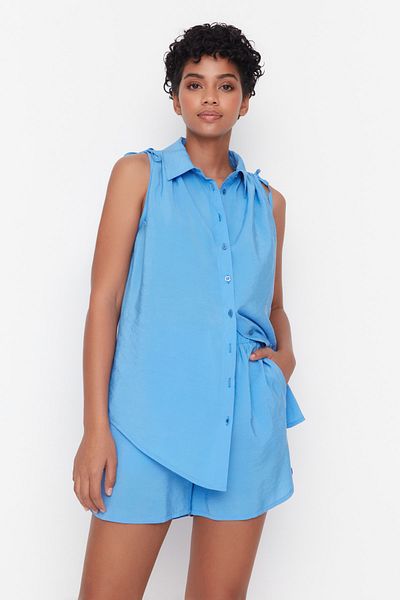 Trendyol Collection Modré tkané kraťasy TWOSS22SR00153