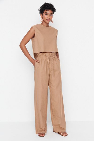 Trendyol Collection Camel Wide Leg Woven Kalhoty TWOSS22PL00082