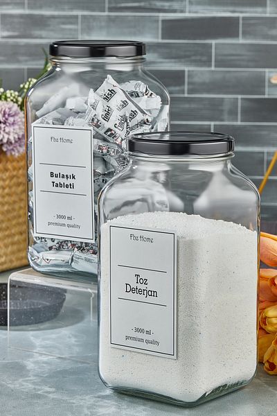 FBZhome 2 Powder Detergent - Dish Tablet Set 3000 ml Glass Jar