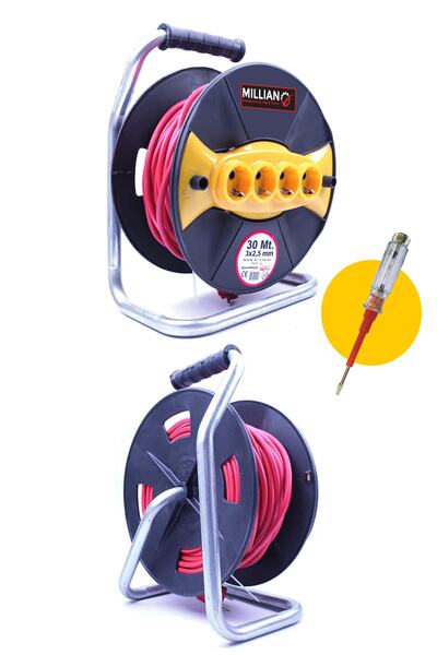 Millian 3 X 2,5 30 m Sertifikalı Makaralı Seyyar Uzatma Kablosu 4 Prizli ( Dö...