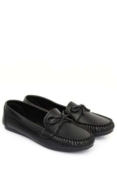 GÖNDERİ(R) Black Heel Round Toe Flat Sole Bow Women's Ballerinas 30100