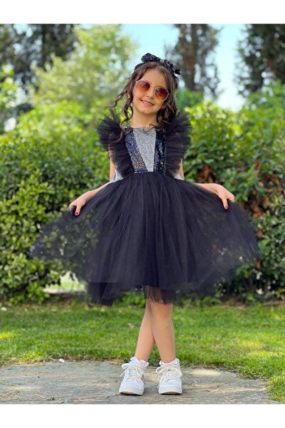 Siyah Pullu Taç Model Elbise