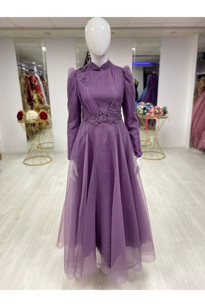 suenna Simli Tül Kumaş Omuzdan Plise Detaylı Boncuk Işlemeli Yeni Sezon Teset...