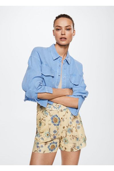 MANGO Woman Patterned Linen Shorts