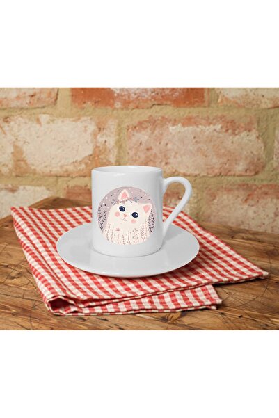Generic Brand White Cat Printed Cute Turkish Coffee Cup - 3