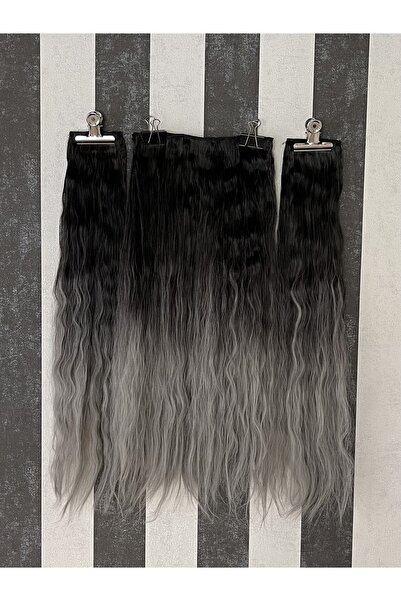 Fenomen Peruk Μαύρο Γκρι Ημισελήνο +2 Πλαϊνό Πυκνό Κυματιστό Κουμπωτό 65 εκ