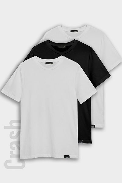 AMAZING CRASH Tricou de bază pentru bărbați, de culoare uni, din 3 piese, cu decolteu și slim fit