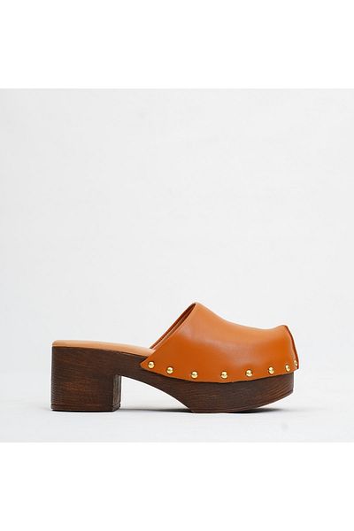 DaphneSandals Genuine Leather Heeled Camel Women's Slippers - Tk01