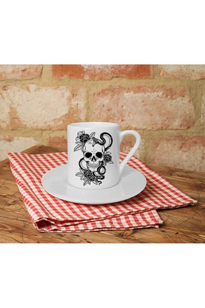 Kumbara Hediyelik Skull Printed White Turkish Coffee Cup