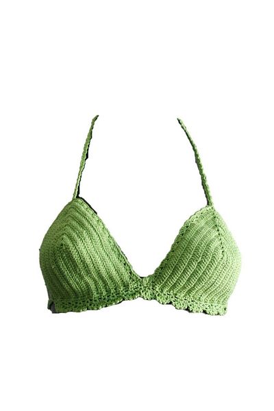 chacklin Neck And Back Tied Triangle Crochet Knit Special Design Handmade Bikini Top Green