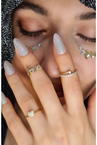 WONDER TOUCH Kadın Yüzük Seti Altın Kaplama 3lü Kalp Eklem Yüzük Ayarlanabilir