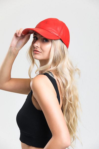 fubileather Унисекс шапка с регулируема бейзболна шапка от естествена кожа