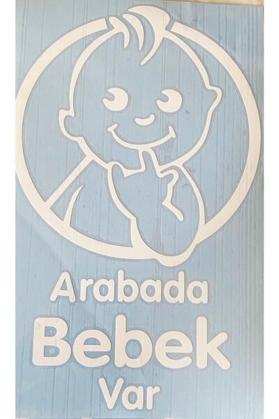 Genel Markalar Beyaz Araba Arabada Bebek Var Yazı Sticker - Araba Sticker - O...