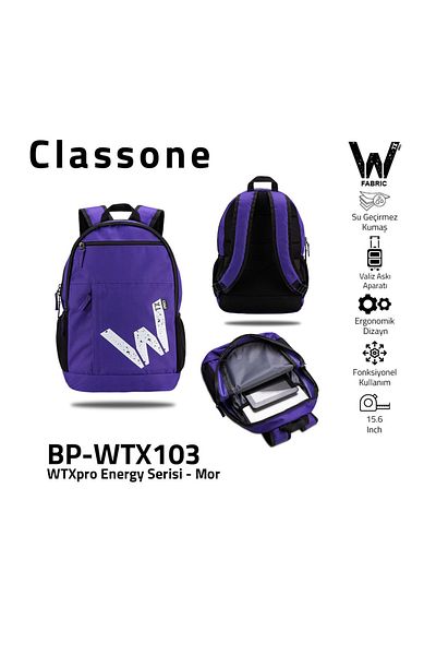 Classone Bp-wtx103 Energy Series 15.6 بوصة قماش مقاوم للماء للكمبيوتر المحمول، حقيبة ظهر للكمبيوتر المحمول - أرجواني