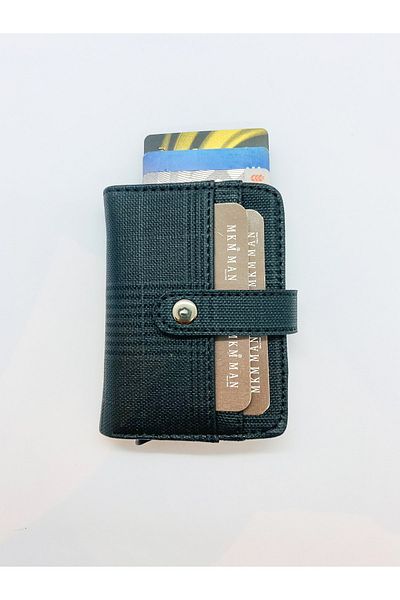 MKM Plaid Patterned Black Men's Card Holder Wallet with Automatic Mechanism