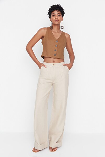 Trendyol Collection Bézs magas derekú nadrág TWOSS22PL00070
