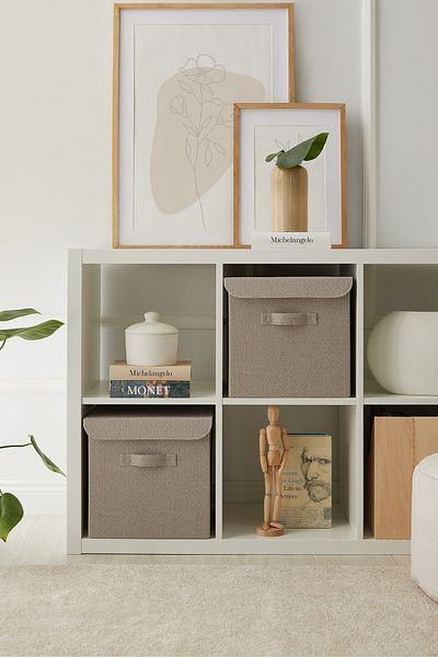 Ocean Home Textile Beige Textured Covered In-Cabinet Laundry Toy Organizer Folding Storage Box 30x30x30