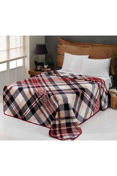TARZEV Mink 1078 Beige Claret Red Plaid Double Blanket