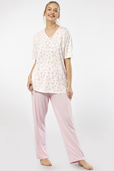 TÜREN Battal Size Short Sleeve Materni Pajama Set