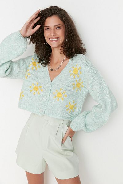 Trendyol Collection Mint Soft Textured Patterned Knitwear Cardigan TWOAW22HI0026