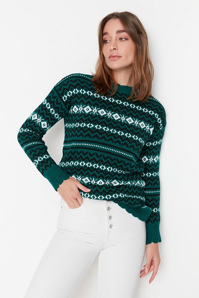 Trendyol Collection Indigo Jacquard kötött pulóver TWOAW23KZ00289