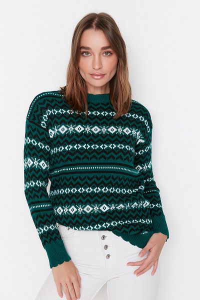 Trendyol Collection Indigo Jacquard kötött pulóver TWOAW23KZ00289