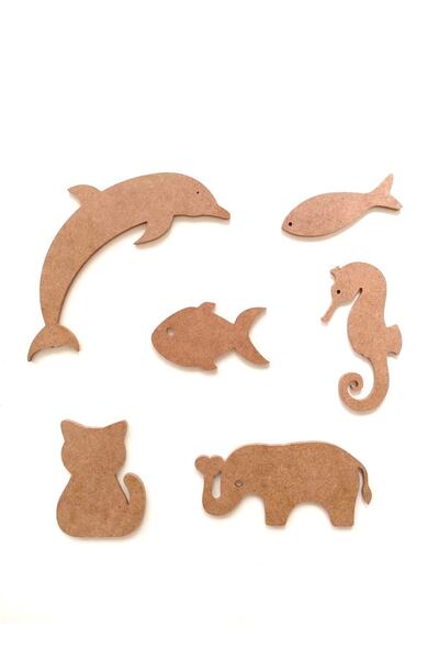 DEKOLOBİ 6 Parça Çocuk Odası Hayvanlar Alemi Boyanabilir Mdf Duvar Dekor Seti