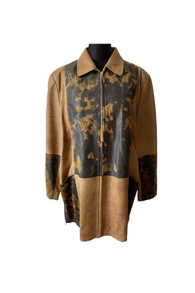 asus deri سترة هارييت بلون القرفة من جلد الخراف الأصلي بطول متوسط للنساء