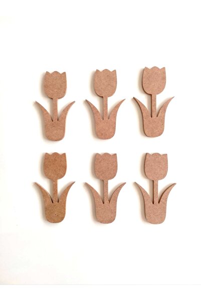 DEKOLOBİ 6 Lı Ahşap Mdf Mini Lale / Ham Mdf Boyanabilir Lale