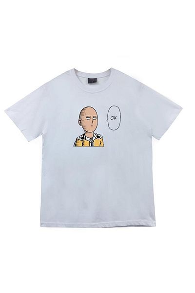 fame-stoned Saitama Anime Printed Unisex 100% βαμβακερό λευκό μπλουζάκι