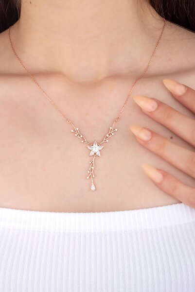 Miavi Silver 925 Ayar Gümüş Beyaz Nergis Çiçeği Sarmaşık Kolye