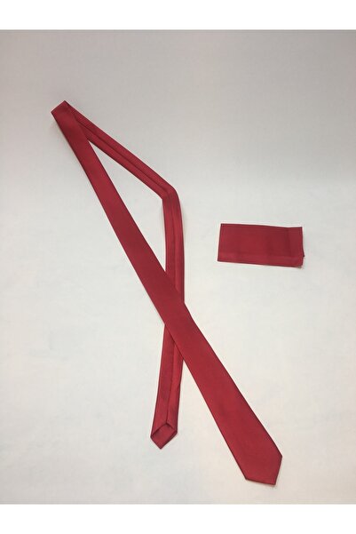 ModaRW16 Kırmızı Dokuma Kumaş Modern Kravat Mendil Seti