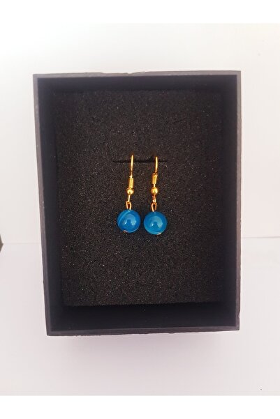 Berce Butik Mavi Akik Doğal Taş Küpe