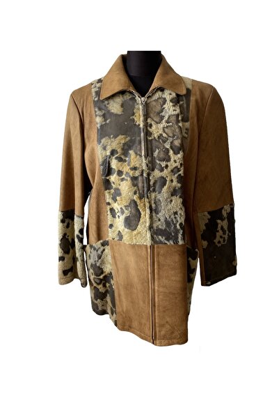 asus deri Harriet Bej Renk Hakiki  Deri Kadın Midi Boy Ceket