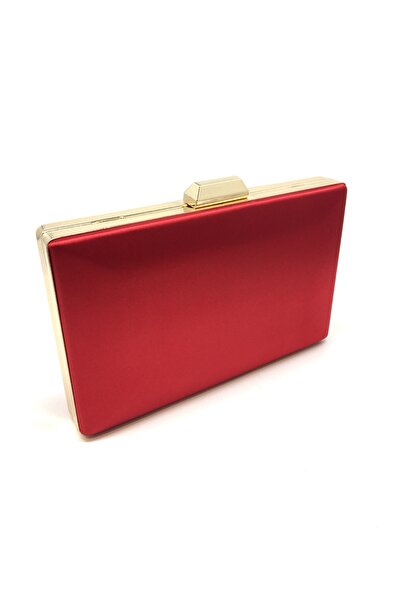 aysrbag Kırmızı Saten Abiye Çanta Gold Metal Aksesuar Zincir Askılı