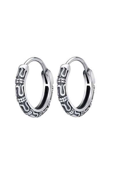 northstarshop Tribal Embroidered Aztec Patterned Hoop Snap 316l Steel Men's Earrings (pair)