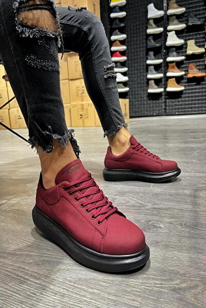 Mida Shoes Burgundy Leather Lace-up Comfortable Sole Men's Sneaker
