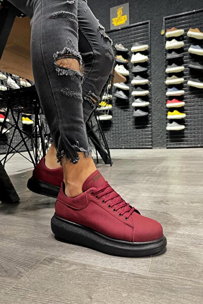 Mida Shoes Burgundy Leather Lace-up Comfortable Sole Men's Sneaker