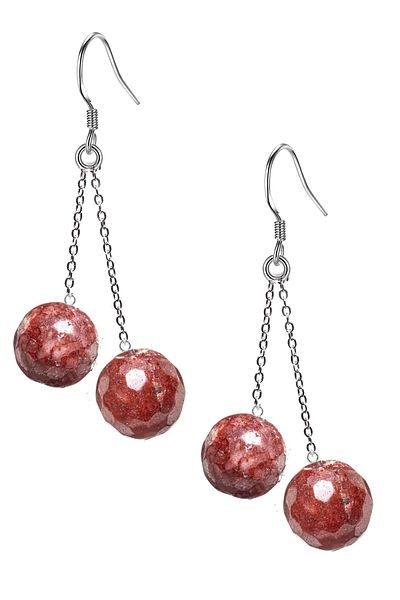 Tesbih Atölyesi Certified Natural Red Quartz Stone Silver Earrings