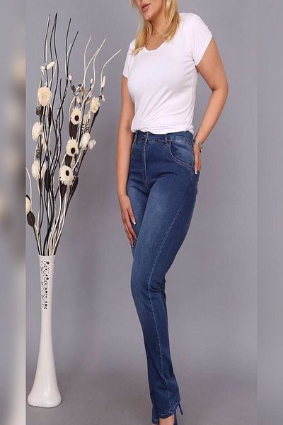 xlargebutik Plus Size High Waist Full Length Denim Stretchy And Lycra Trousers
