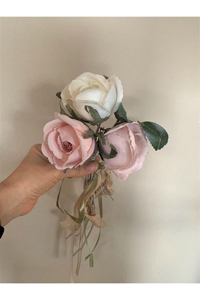 Lucky Art Ar-102-crm-lpk Rose Bunch 3 Pieces Cream Pink