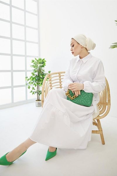benguen Φόρεμα Hijab με κουμπιά γιακά πουκαμίσου 427 Λευκό